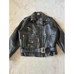 Vintage Flight‎ Path Mens Small Leather Moto Jacket Belted Full Zip 80s
